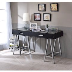 Coleen Writing Desk w/USB Port Black High Gloss & Chrome