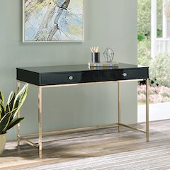Ottey Writing Desk Black High Gloss & Gold