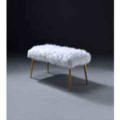 Bagley II Bench, White Faux Fur & Gold