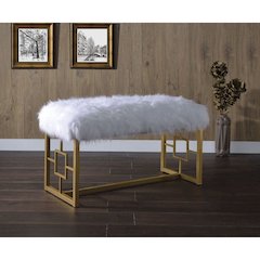 Bagley II Bench White Faux Fur & Gold