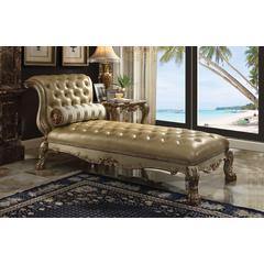 Dresden Chaise w/Pillow Bone Synthetic Leather & Gold Patina