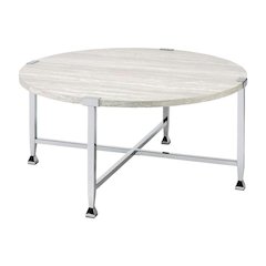 Coffee Table White Oak Chrome Metal Tube Paper Veneer Wood Surface
