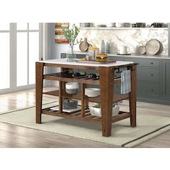 Alaroa Kitchen Island Natural Marble Top & Rustic Brown