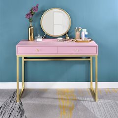Coleen Vanity Desk w/Mirror & Jewelry Tray Pink & Gold