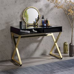 Coleen Vanity Desk w/Mirror & Jewelry Tray Black & Gold