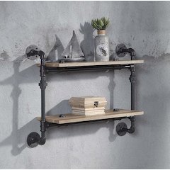 Brantley Wall Rack w/2 Shelves Oak & Sandy Black