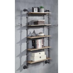 Brantley Wall Rack w/5 Shelves Oak & Sandy Black