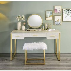 Myles Vanity Set w/USB Port Antique White & Champagne