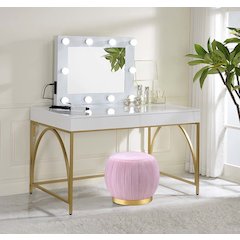 Lightmane Vanity Desk(Same 92660) White High Gloss & Gold