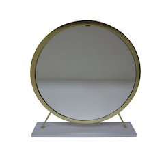 Adao Vanity Mirror & Stool Faux Fur, Mirror, White & Brass