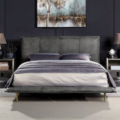 Metis Eastern King Bed Gray Top Grain Leather