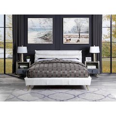 Doris Eastern King Bed Vintage White Top Grain Leather