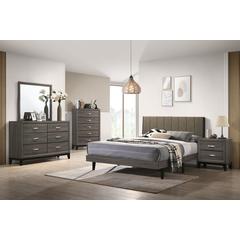Valdemar Queen Bed Brown Fabric & Weathered Gray