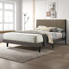 Valdemar Queen Bed Brown Fabric & Weathered Gray