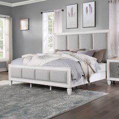 Katia Eastern King Bed Light Gray Linen, Rustic Gray & Weathered White