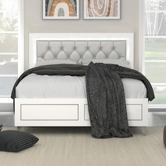 Casilda Eastern King Bed w/LED Gray Synthetic Leather & White