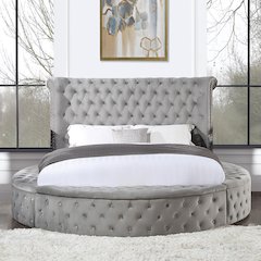 Gaiva Queen Bed w/Storage Gray Velvet