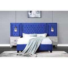 Damazy Eastern King Bed Blue Velvet