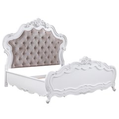 Latisha Eastern King Bed Dark Beige Chenille & White