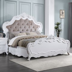 Latisha Queen Bed Dark Beige Chenille & White