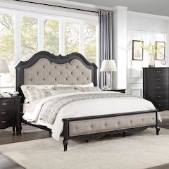 Chelmsford California King Bed Beige Fabric & Antique Black