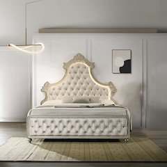 Lucienne Queen Bed w/LED Beige Velvet