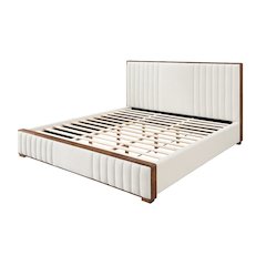 Kaleea Queen Bed Beige Chenille & Walnut