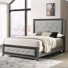 Jehoram Eastern King Bed Gray Linen & Gray