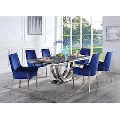 Cambrie Side Chair (Set-2) Blue Velvet & Mirrored Silver