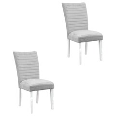 Velvet Dining Side Chair, Gray Velvet, Faux Crystal Diamonds &White High Gloss, Set of 2