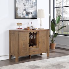 Pascaline Server Gray Fabric, Rustic Brown & Oak