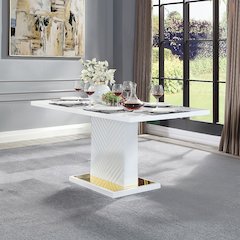Gaines Dining Table w/Pedestal Base White High Gloss