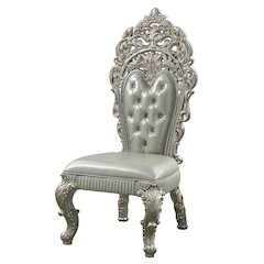 Sandoval Side Chair (Set-2) Beige Synthetic Leather & Champagne