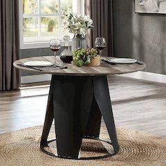 Zudora Round Dining Table Antique Oak & Black