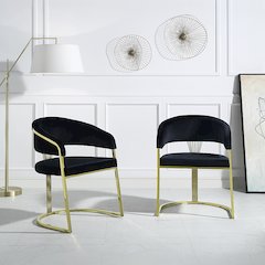 Fallon Side Chair Black Velvet & Mirrored Gold