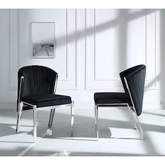 Fallon Side Chair (Set-2) Black Velvet & Mirrored Silver