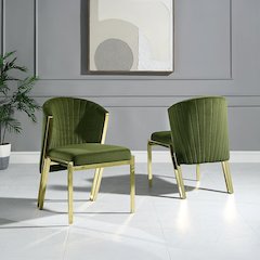 Fallon Side Chair (Set-2) Green Velvet & Mirrored Gold
