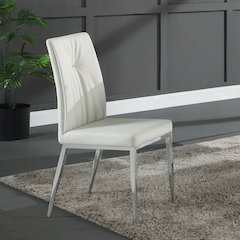 Kamaile Side Chair (Set-2) Beige Synthetic Leather & Chrome