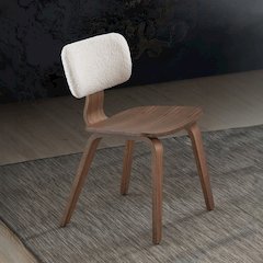 Casson Side Chair (Set-2) White Boucle & Walnut