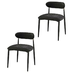 Chenille Dining Chairs, Set of 2, Black Chenille & Black