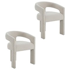 Linen-Upholstered Accent Chair for Living Room with Solid Wood Legs, Beige Linen, Set of 2