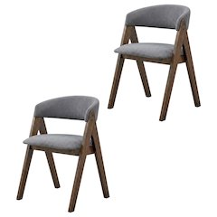 Fabric-Upholstered Side Chair with Walnut Wood Legs, Gray Fabric, Set of 2
