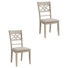 Linen Dining Side Chairs with Wood Frame, Beige Linen & Antique Bone White, Set of 2