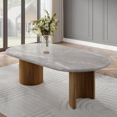 Darcy Dining Table Natural Marble Top & Dark Walnut