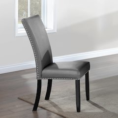 Caralin Side Chair (Set-2) Gray Synthetic Leather & Black
