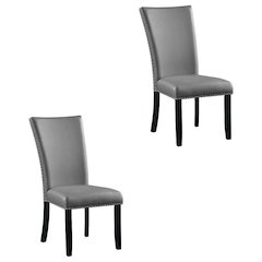 Faux Leather Side Chair, Set of 2 Dining Chairs, Gray Synthetic, Set of 2