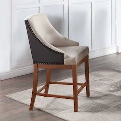 Gilsea Counter Height  Chair (Set-2) Fabric, Brown Synthetic Leather & Brown
