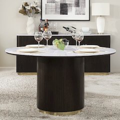 Clayten Round Dining Table w/Marble White Engineering Marble Top & Espresso