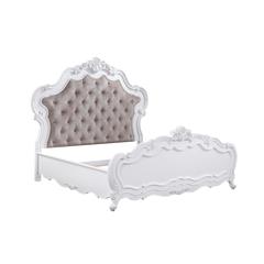 Latisha Eastern King Bed Dark Beige Chenille & White