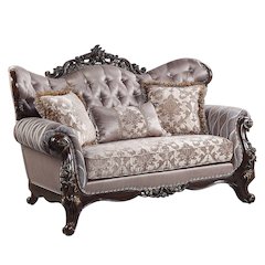 Benbek Loveseat w/3 Pillows Fabric & Antique Oak